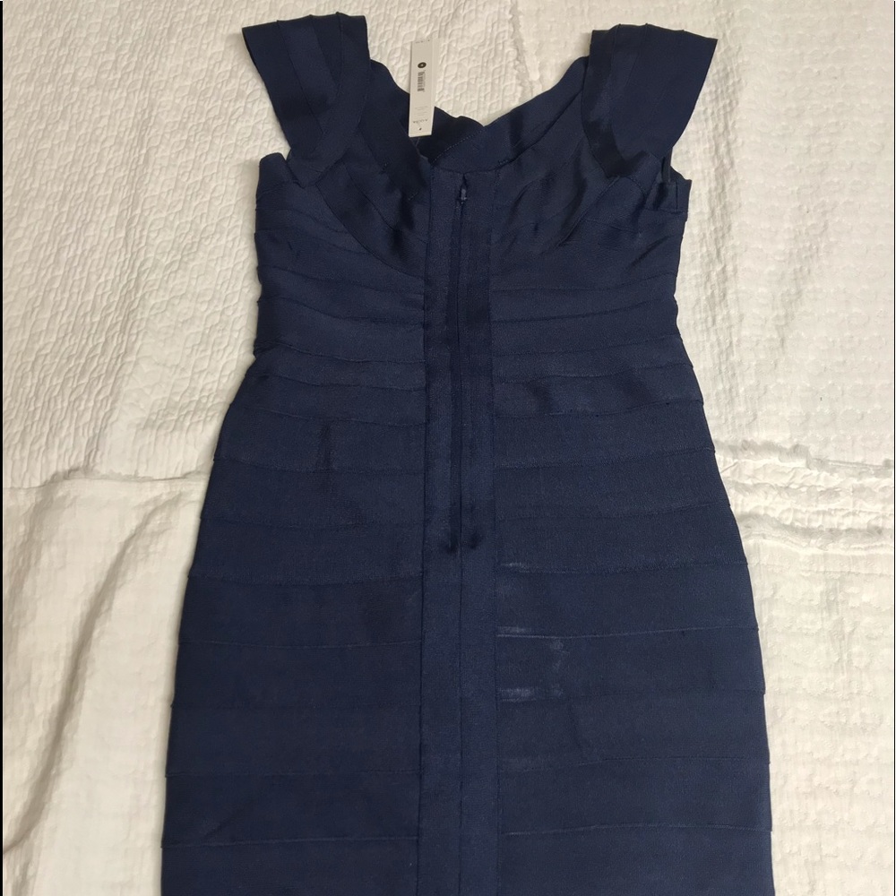 NWT AQUA BANDAGE NAVY BLUE DRESS SMALL - Picture 4 of 7